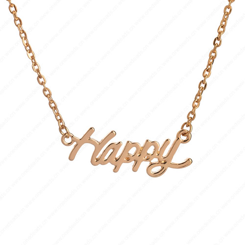 New 2015 Fashion Cute "Happy" Pendant Necklace Metal Alloy with Chain Made Jewelry 3x3.5mm Sold by Stiand