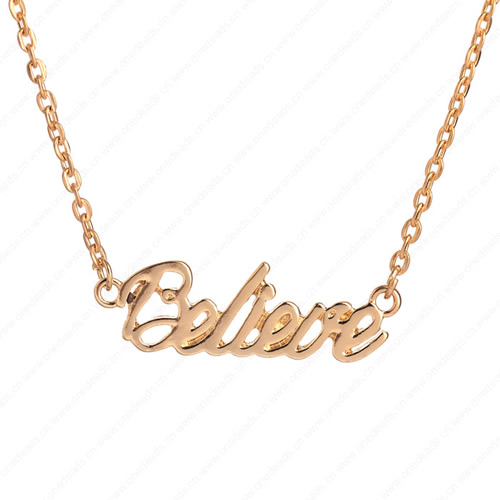 New 2015 Fashion Cute"Belieue" Pendant Necklace Metal Alloy with Chain Made Jewelry 3x3.5mm Sold by Stiand