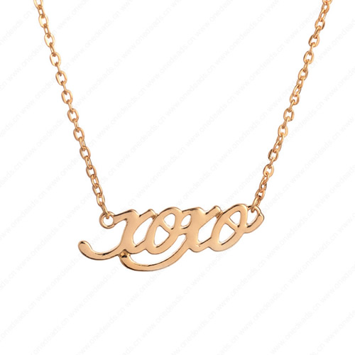New 2015 Fashion Cute"XoXo" Pendant Necklace Metal Alloy with Chain Made Jewelry 3x3.5mm Sold by Stiand