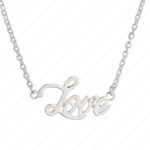 New 2015 Fashion Cute"Love" Pendant Necklace Metal Alloy with Chain Made Jewelry 3x3.5mm Sold by Stiand