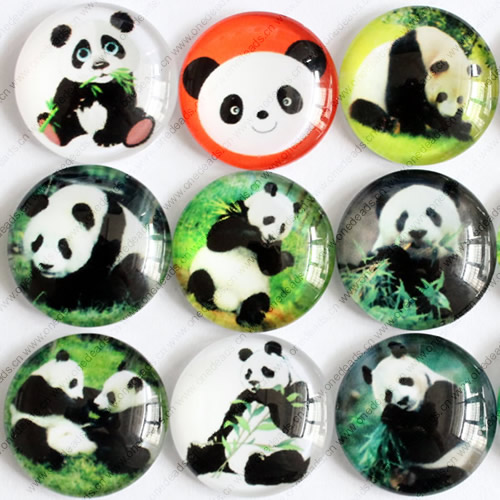 Fashion Mixed Style Round Panda Glass Cabochon Dome Cameo Jewelry Finding 16mm Sold by PC