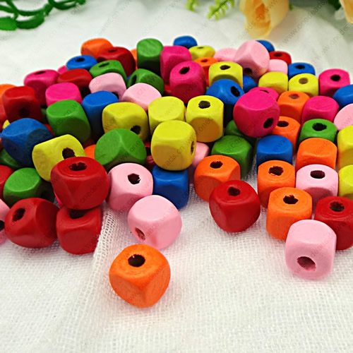 Wholesale Mixed Wood Beads Lead-free Square Wooden Beads For DIY jewelry Finding 10x10mm Hole:3mm Sold by PC