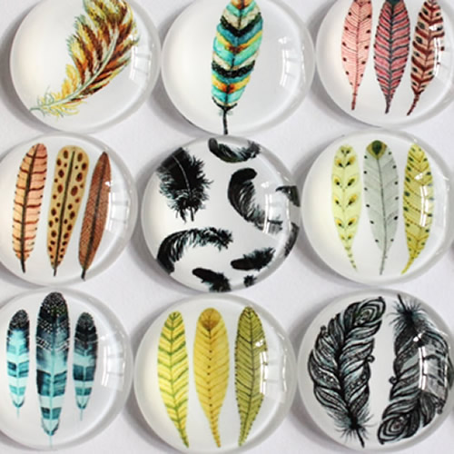 Fashion Mixed Style Feather Round Glass Cabochon Dome Cameo Jewelry Finding 12mm Sold by PC
