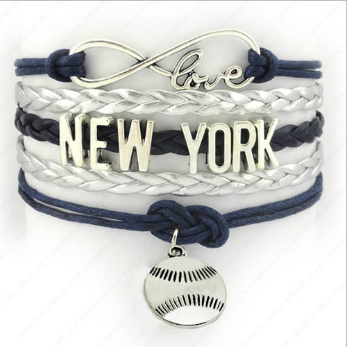 2015 Wholesale Fashion New Best Gift Sports Baseball NEWYORK Hallows Snitch Cords Bracelets For Women Pulseiras Length 16+5cm Sold by Strand 