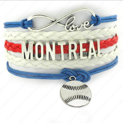 2015 Wholesale Fashion New Best Gift Sports Baseball MONTREAL Hallows Snitch Cords Bracelets For Women Pulseiras Length 16+5cm Sold by Strand 