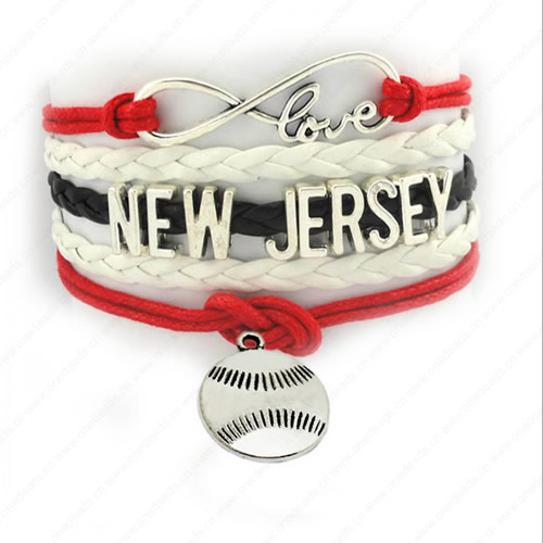 2015 Wholesale Fashion New Best Gift Sports Baseball NEWJERSEY Hallows Snitch Cords Bracelets For Women Pulseiras Length 16+5cm Sold by Strand 