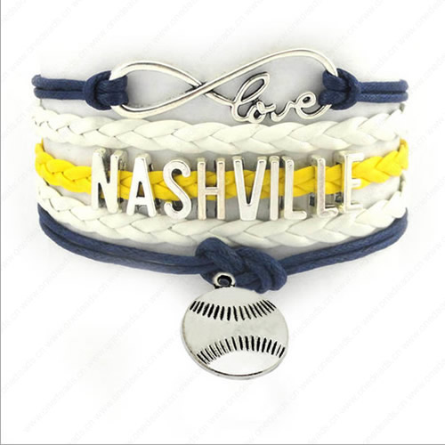 2015 Wholesale Fashion New Best Gift Sports Baseball NASHVILLE Hallows Snitch Cords Bracelets For Women Pulseiras Length 16+5cm Sold by Strand 
