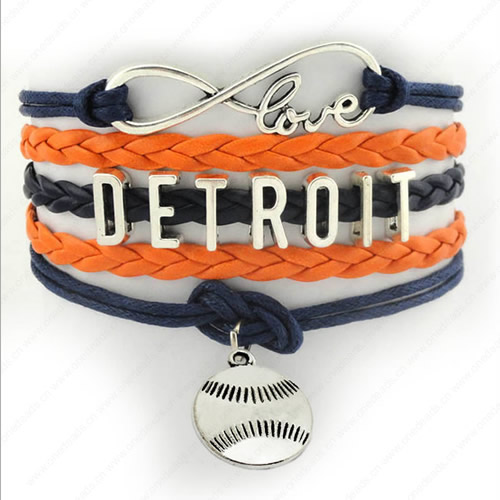 2015 Wholesale Fashion New Best Gift Sports Baseball DETROIT Hallows Snitch Cords Bracelets For Women Pulseiras Length 16+5cm Sold by Strand 
