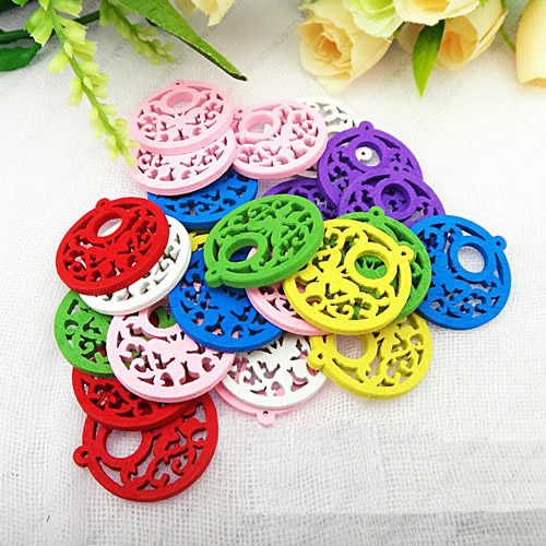 Wooden Pendant, Fashion DIY-accessories Mixed color 28x25mm, Sold by PC