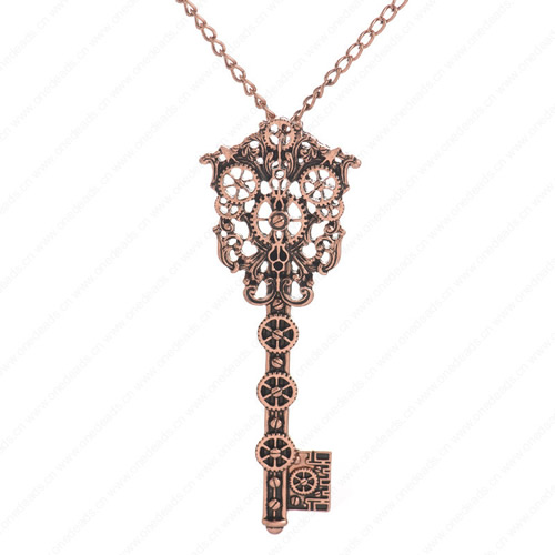 wholesale Retro steampunk Key gears pendant link chain necklace costume jewelry punk friendship gifts 95x35mm Sold by Strand