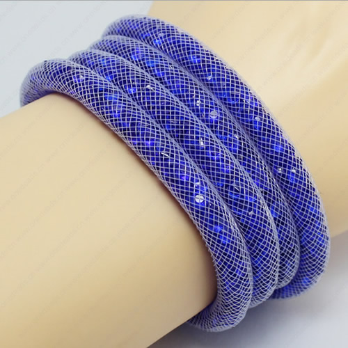 2016 New Mesh Tube Four Strands Bracelet Plastic Net Thread Cord Bracelet with Glass Crystal Beads For Women Sold by Strand