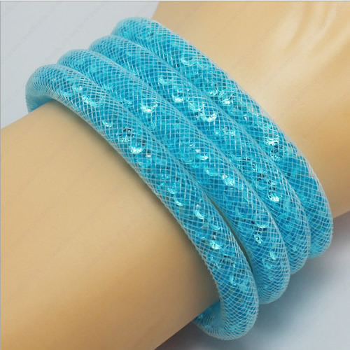 2016 New Mesh Tube Four Strands Bracelet Plastic Net Thread Cord Bracelet with Glass Crystal Beads For Women Sold by Strand