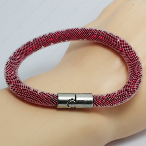 2016 New Various colors for choice single wrap tube mesh bracelet with Glass Crystal Beads and Magnetic Clasps Length 19-21cm Sold by Strand