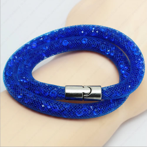 2016 New Various colors for choice Double wrap tube mesh bracelet with Glass Crystal Beads and Magnetic Clasps Length 39-41cm Sold by Strand