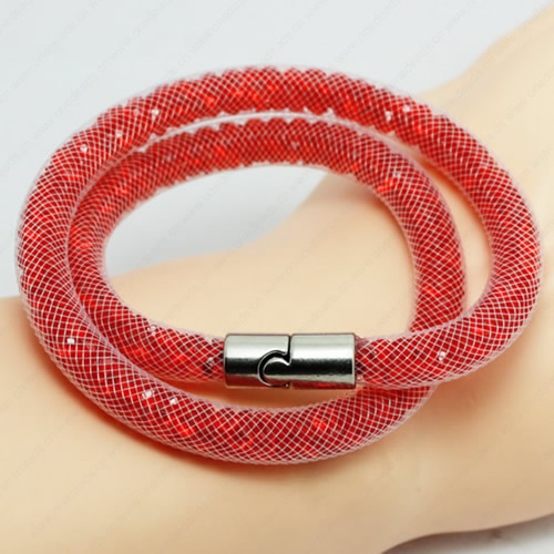 2016 New Various colors for choice Double wrap tube mesh bracelet with Glass Crystal Beads and Magnetic Clasps Length 39-41cm Sold by Strand