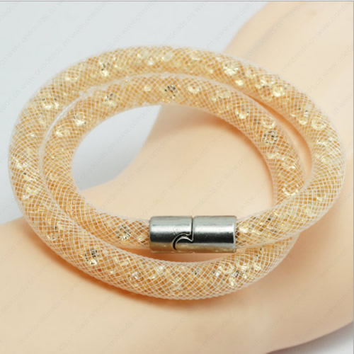 2016 New Various colors for choice Double wrap tube mesh bracelet with Glass Crystal Beads and Magnetic Clasps Length 39-41cm Sold by Strand