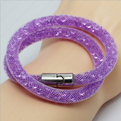 2016 New Various colors for choice Double wrap tube mesh bracelet with Glass Crystal Beads and Magnetic Clasps Length 39-41cm Sold by Strand