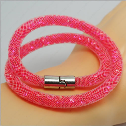 2016 New Various colors for choice Double wrap tube mesh bracelet with Glass Crystal Beads and Magnetic Clasps Length 39-41cm Sold by Strand