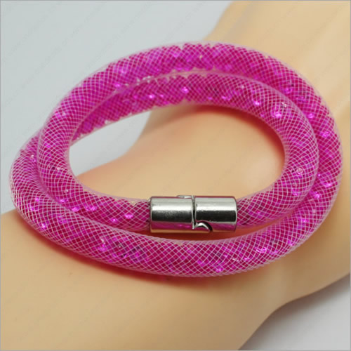 2016 New Various colors for choice Double wrap tube mesh bracelet with Glass Crystal Beads and Magnetic Clasps Length 39-41cm Sold by Strand