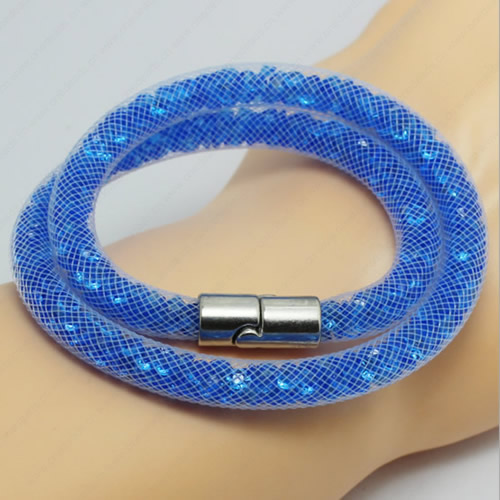 2016 New Various colors for choice Double wrap tube mesh bracelet with Glass Crystal Beads and Magnetic Clasps Length 39-41cm Sold by Strand