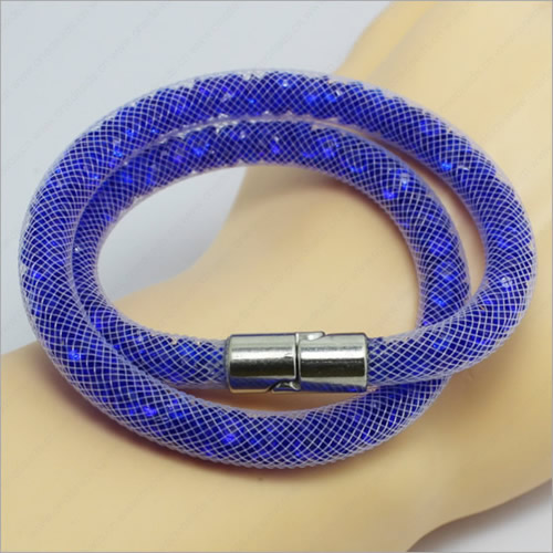 2016 New Various colors for choice Double wrap tube mesh bracelet with Glass Crystal Beads and Magnetic Clasps Length 39-41cm Sold by Strand