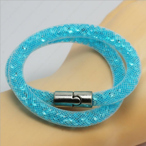 2016 New Various colors for choice Double wrap tube mesh bracelet with Glass Crystal Beads and Magnetic Clasps Length 39-41cm Sold by Strand