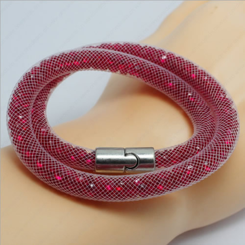 2016 New Various colors for choice Double wrap tube mesh bracelet with Glass Crystal Beads and Magnetic Clasps Length 39-41cm Sold by Strand