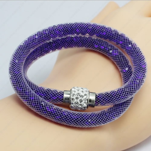 2016 Mesh Tube Bracelet Double Wrap Plastic Net Cord Bracelet with Glass Crystal Beads and Brass Rhinestone Magnetic Length 39-41cm Sold by Strand