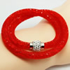 2016 Mesh Tube Bracelet Double Wrap Plastic Net Cord Bracelet with Glass Crystal Beads and Brass Rhinestone Magnetic Length 39-41cm Sold by Strand
