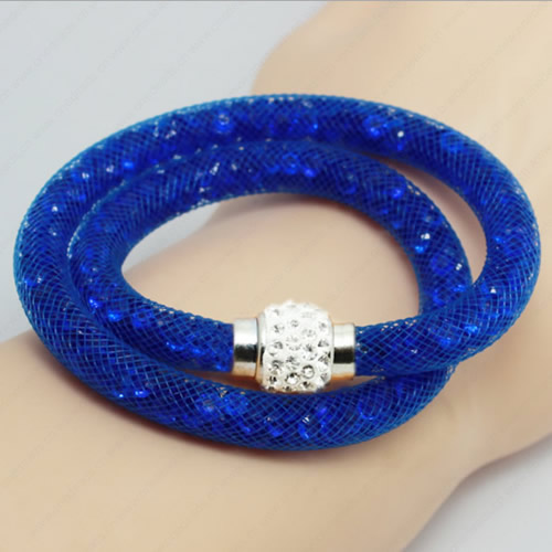 2016 Mesh Tube Bracelet Double Wrap Plastic Net Cord Bracelet with Glass Crystal Beads and Brass Rhinestone Magnetic Length 39-41cm Sold by Strand