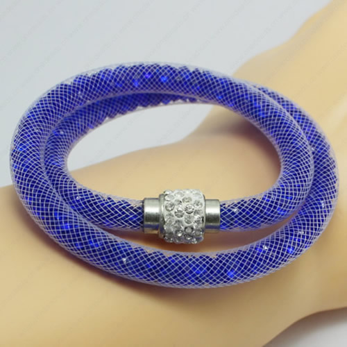 2016 Mesh Tube Bracelet Double Wrap Plastic Net Cord Bracelet with Glass Crystal Beads and Brass Rhinestone Magnetic Length 39-41cm Sold by Strand