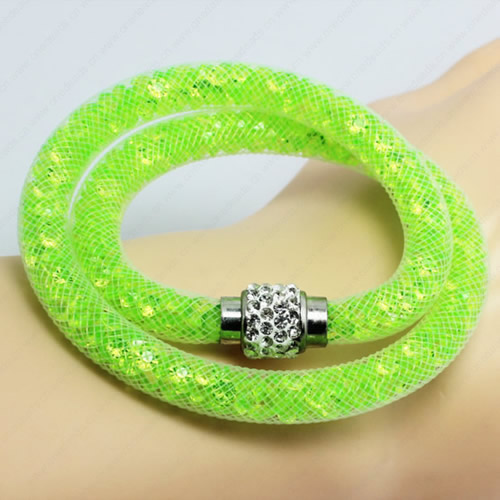 2016 Mesh Tube Bracelet Double Wrap Plastic Net Cord Bracelet with Glass Crystal Beads and Brass Rhinestone Magnetic Length 39-41cm Sold by Strand