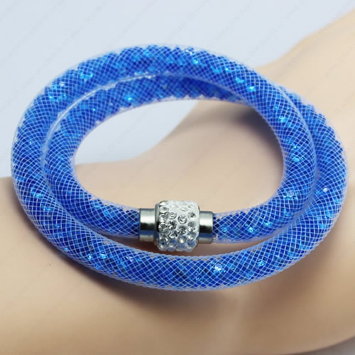 2016 Mesh Tube Bracelet Double Wrap Plastic Net Cord Bracelet with Glass Crystal Beads and Brass Rhinestone Magnetic Length 39-41cm Sold by Strand