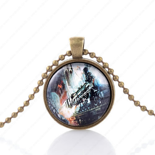 Necklace Wholesale Retro Steampunk Pendant Link Chain Cameos Setting Necklace Jewelry Punk Friendship Gifts 30mm Sold by Strand