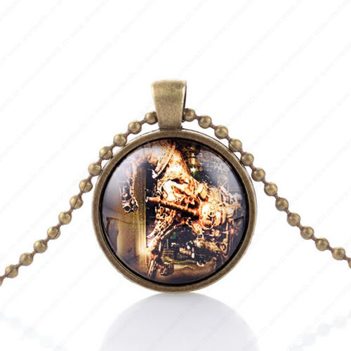 Necklace Wholesale Retro Steampunk Pendant Link Chain Cameos Setting Necklace Jewelry Punk Friendship Gifts 30mm Sold by Strand