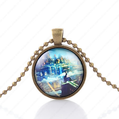 Necklace Wholesale Retro Steampunk Pendant Link Chain Cameos Setting Necklace Jewelry Punk Friendship Gifts 30mm Sold by Strand