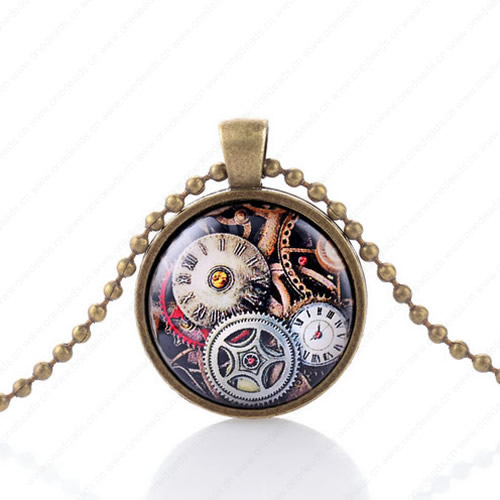 Necklace Wholesale Retro Steampunk Pendant Link Chain Cameos Setting Necklace Jewelry Punk Friendship Gifts 30mm Sold by Strand