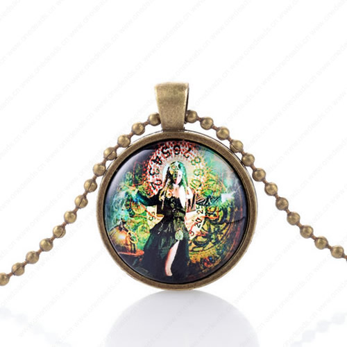 Necklace Wholesale Retro Steampunk Pendant Link Chain Cameos Setting Necklace Jewelry Punk Friendship Gifts 30mm Sold by Strand