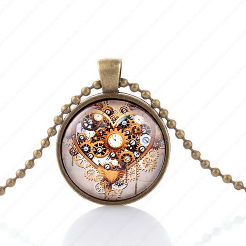 Necklace Wholesale Retro Steampunk Pendant Link Chain Cameos Setting Necklace Jewelry Punk Friendship Gifts 30mm Sold by Strand