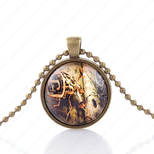 Necklace Wholesale Retro Steampunk Pendant Link Chain Cameos Setting Necklace Jewelry Punk Friendship Gifts 30mm Sold by Strand