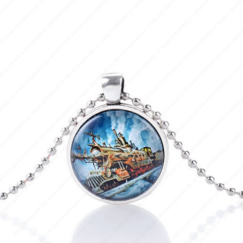 Necklace Wholesale Retro Steampunk Pendant Link Chain Cameos Setting Necklace Jewelry Punk Friendship Gifts 30mm Sold by Strand