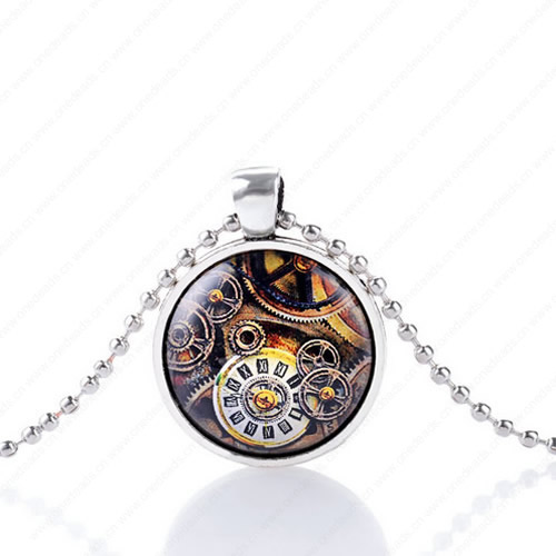 Necklace Wholesale Retro Steampunk Pendant Link Chain Cameos Setting Necklace Jewelry Punk Friendship Gifts 30mm Sold by Strand