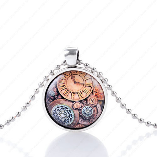 Necklace Wholesale Retro Steampunk Pendant Link Chain Cameos Setting Necklace Jewelry Punk Friendship Gifts 30mm Sold by Strand