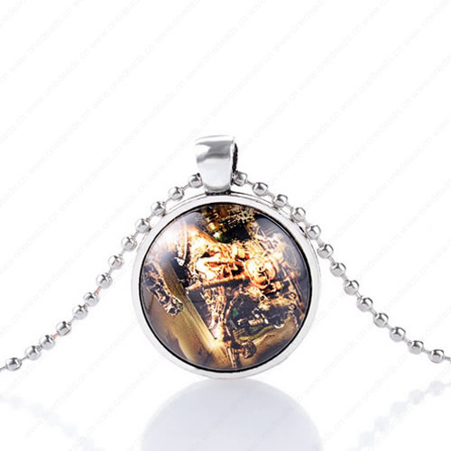 Necklace Wholesale Retro Steampunk Pendant Link Chain Cameos Setting Necklace Jewelry Punk Friendship Gifts 30mm Sold by Strand