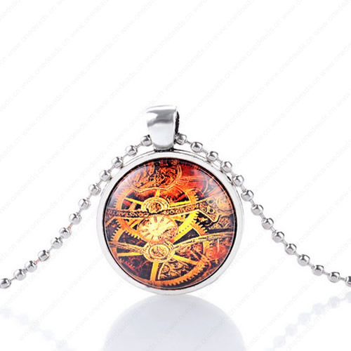 Necklace Wholesale Retro Steampunk Pendant Link Chain Cameos Setting Necklace Jewelry Punk Friendship Gifts 30mm Sold by Strand