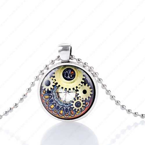 Necklace Wholesale Retro Steampunk Pendant Link Chain Cameos Setting Necklace Jewelry Punk Friendship Gifts 30mm Sold by Strand