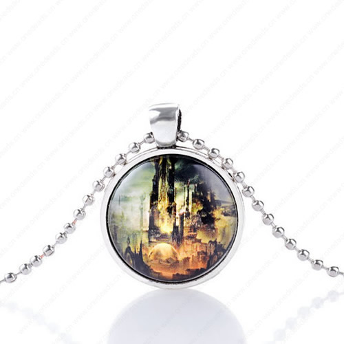 Necklace Wholesale Retro Steampunk Pendant Link Chain Cameos Setting Necklace Jewelry Punk Friendship Gifts 30mm Sold by Strand