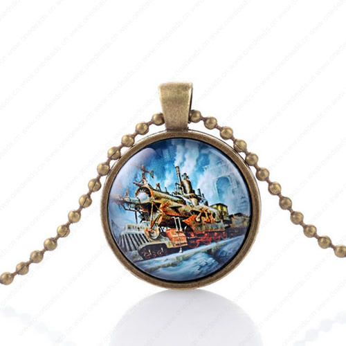 Necklace Wholesale Retro Steampunk Pendant Link Chain Cameos Setting Necklace Jewelry Punk Friendship Gifts 30mm Sold by Strand