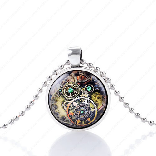 Necklace Wholesale Retro Steampunk Pendant Link Chain Cameos Setting Necklace Jewelry Punk Friendship Gifts 30mm Sold by Strand