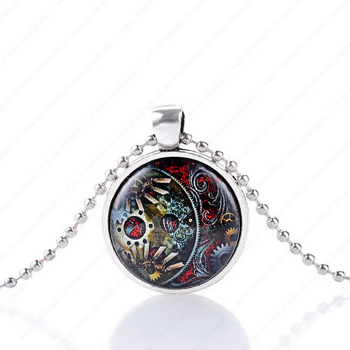 Necklace Wholesale Retro Steampunk Pendant Link Chain Cameos Setting Necklace Jewelry Punk Friendship Gifts 30mm Sold by Strand